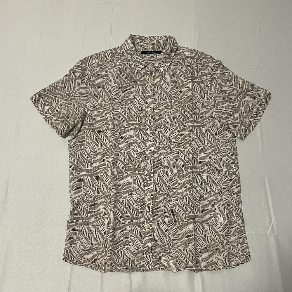 Perry Ellis Men's Linen Cotton Blend Short Sleeve Button Up Shirt Geometric M
